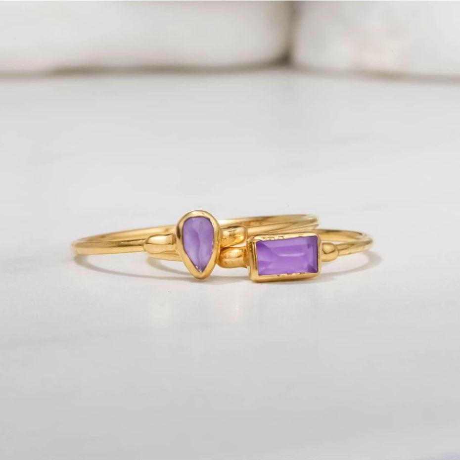 Amethyst Dainty Pear Ring