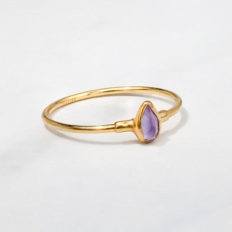 Amethyst Dainty Pear Ring