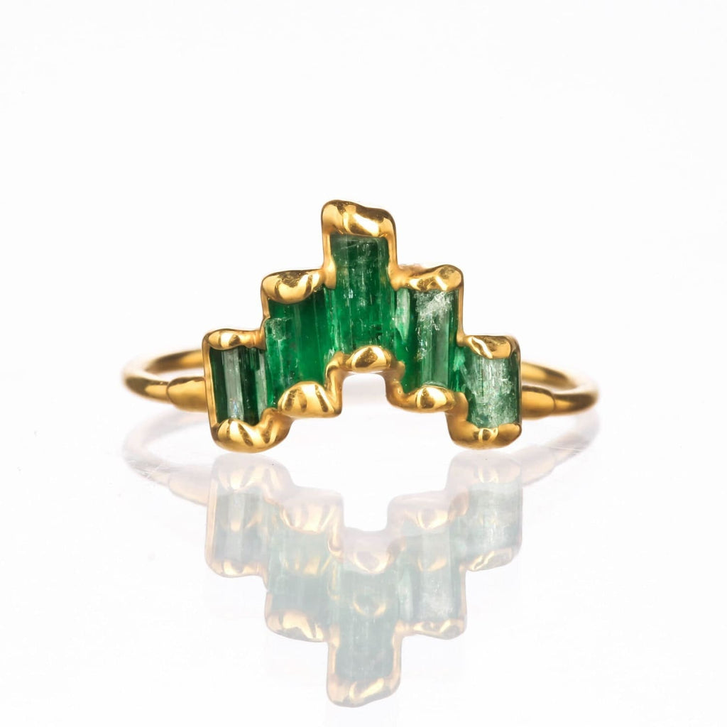 Art Deco Witchy Raw Panjshir Emerald Ring