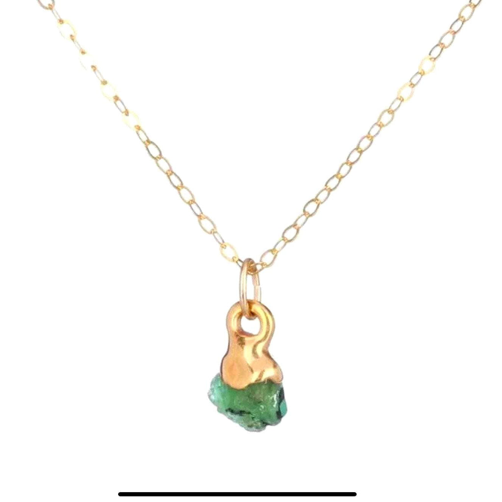 Raw Emerald Necklace, Gold Filled, May Birthstone, Raw Gemstone Crystal Pendant, Taurus, Whimsigoth • 24k Dip • Handmade