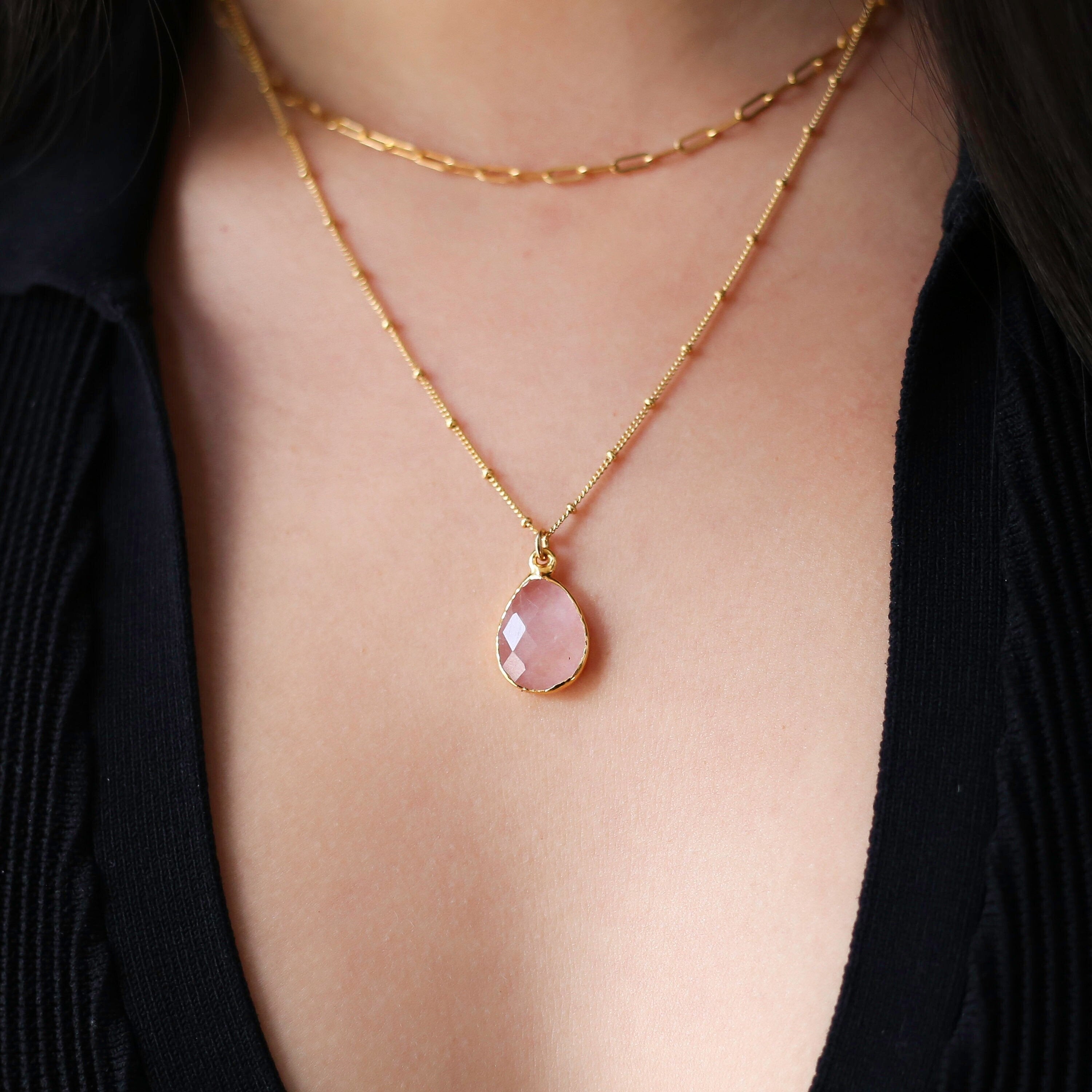 Chunky Rose Quartz Necklace • Gold Filled • Handmade Pink Fall Jewelry • Antique Style • January Birthstone • Perfect Mother of Bride Gift