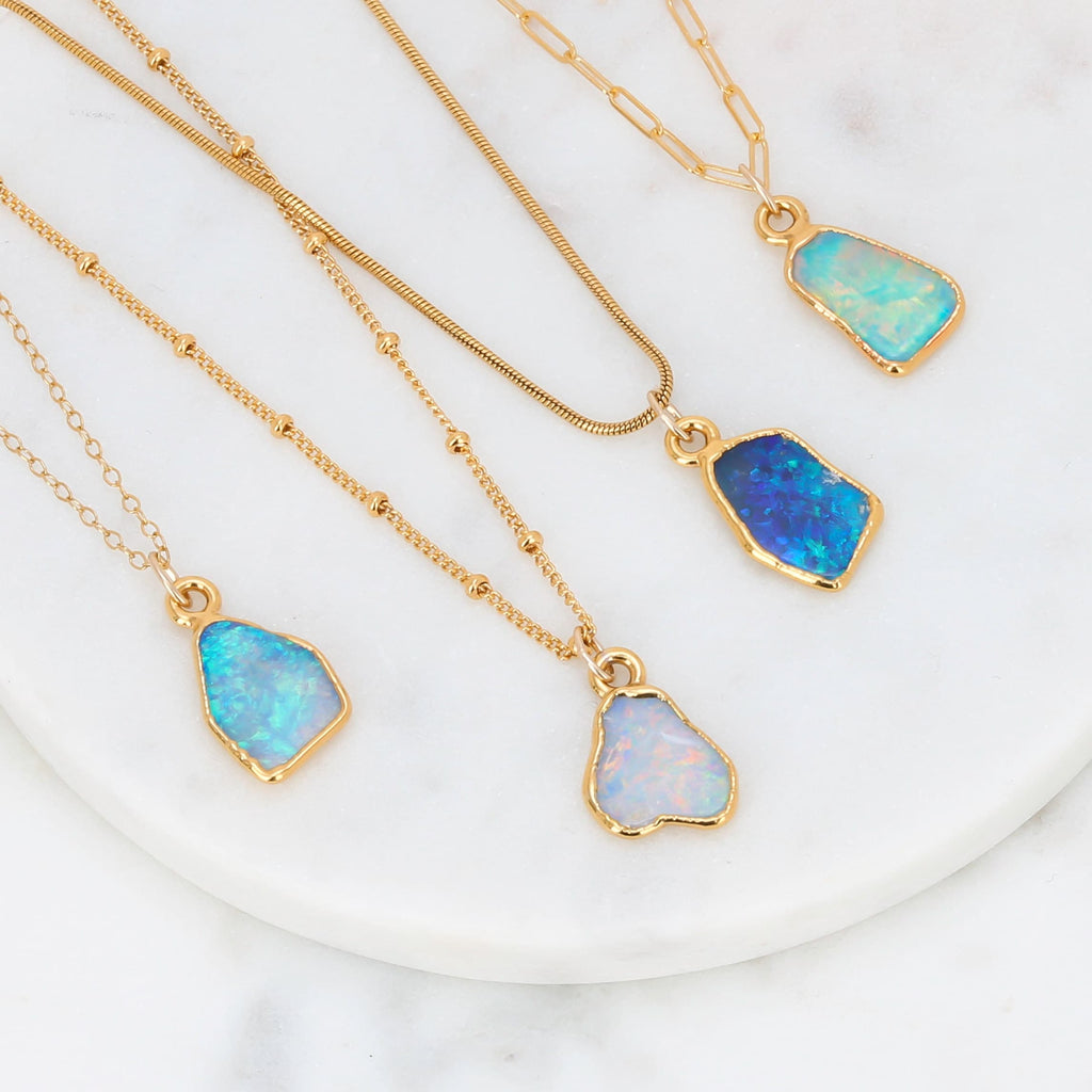 Fire Opal Necklace • 24k Gold Fill Chain • Natural Australian Opal Jewelry • October Birthstone • Raw Opal Pendant