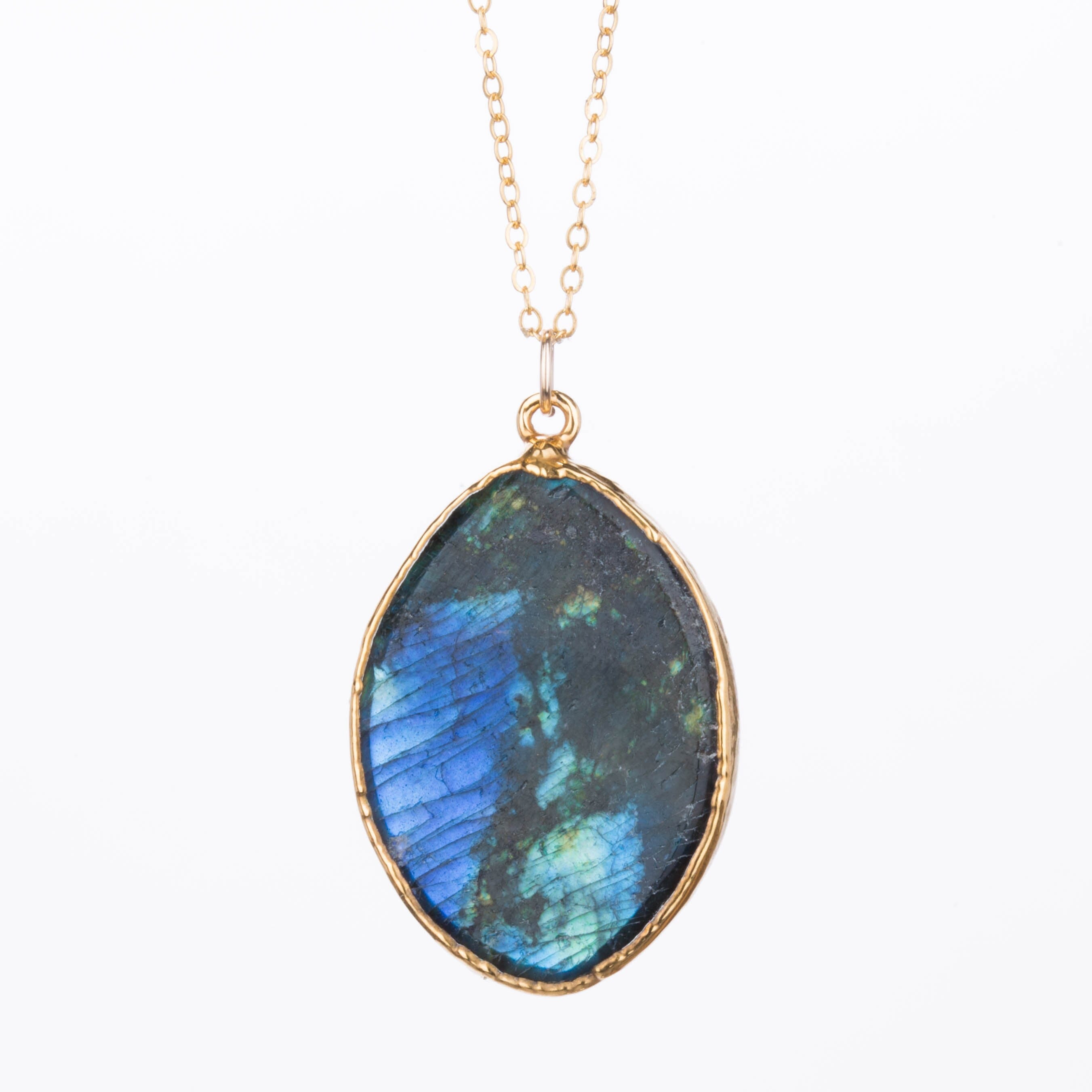 Statement Raw Labradorite Necklace • Gold Filled • Whimsigoth Crystal Pendant • Chunky Gemstone Statement Jewelry • Handmade Gift  • 24k Dip