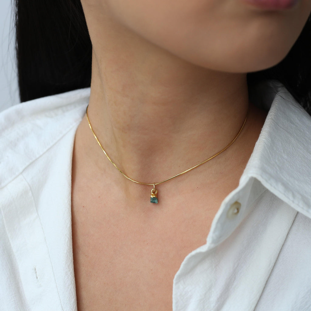 Raw Emerald Necklace, Gold Filled, May Birthstone, Raw Gemstone Crystal Pendant, Taurus, Whimsigoth • 24k Dip • Handmade
