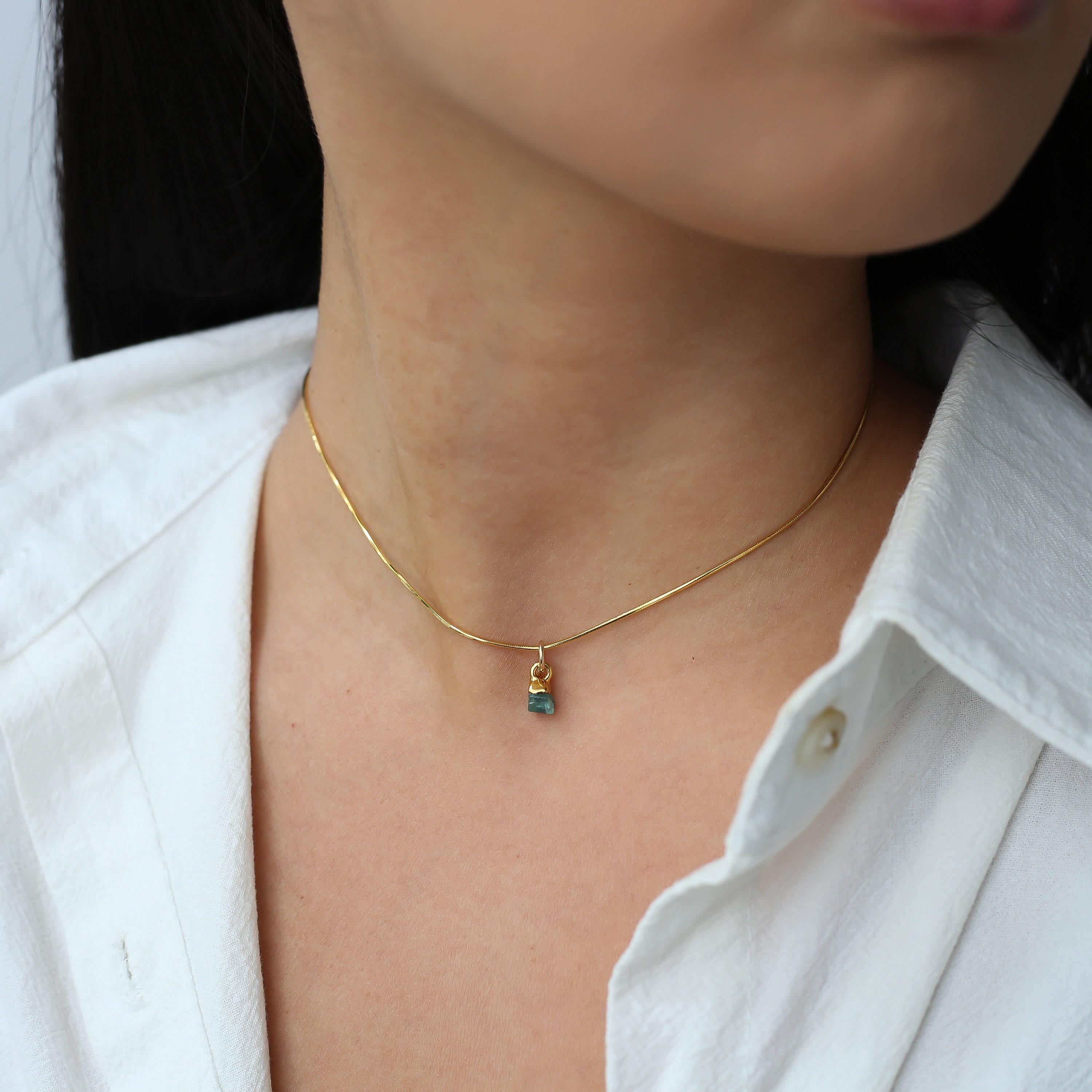 Raw Emerald Necklace, Gold Filled, May Birthstone, Raw Gemstone Crystal Pendant, Taurus, Whimsigoth • 24k Dip • Handmade