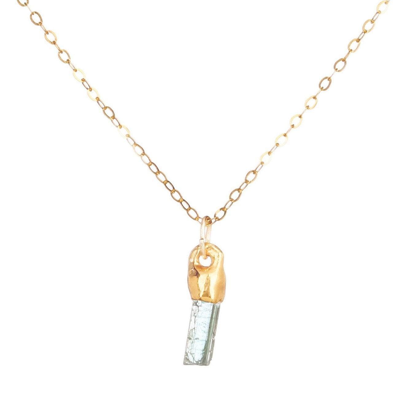 Raw Aquamarine Necklace, March Birthstone, Pisces, Raw Gemstone Crystal Necklace Whimsigoth • 24k Dip • Handmade