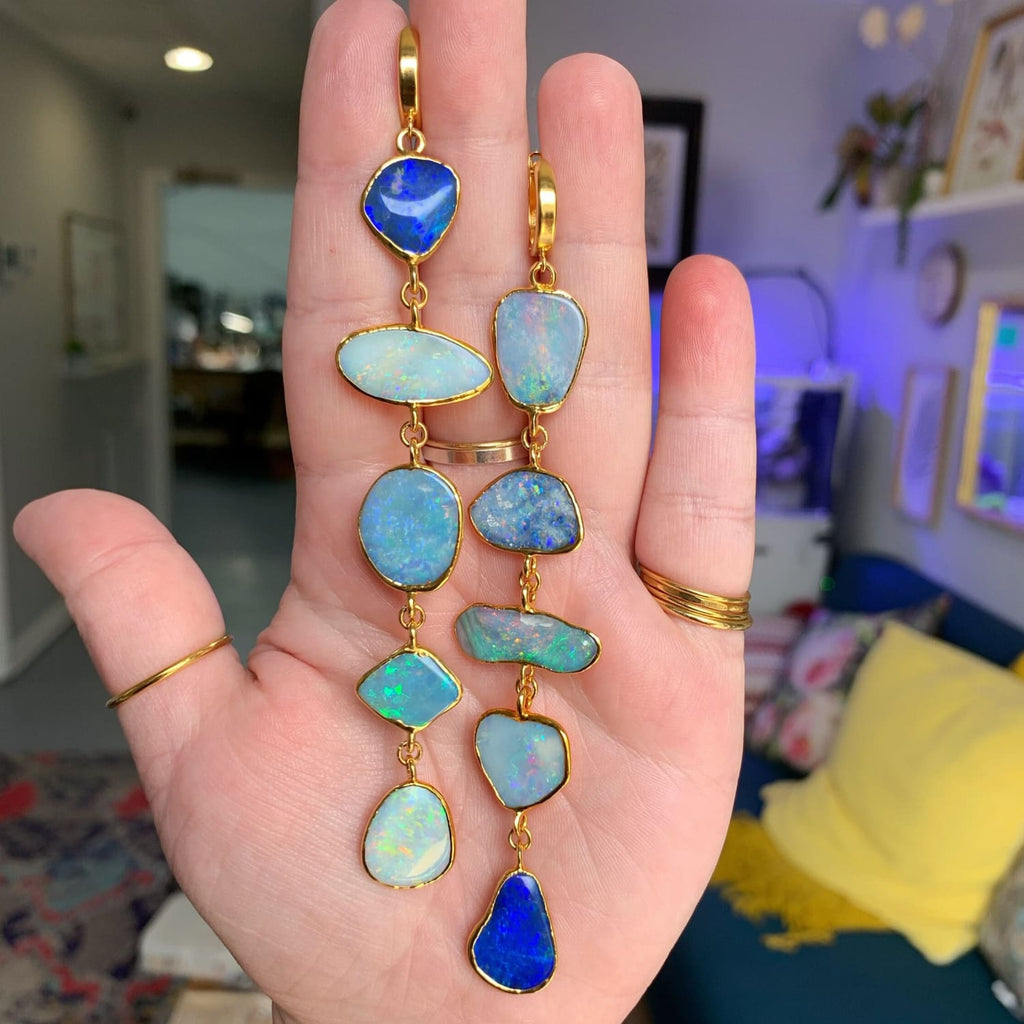 CHROMIA || • Raw Australian Opal Waterfall Earrings • || Preorder • Customized by You • 8 Week Delivery