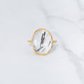 Chunky Rutilated Quartz Ring, Handmade Large Raw Gemstone Ring, Black and White, Witchy Unique Funky Crystal Goth Jewelry in 24k Gold Dip