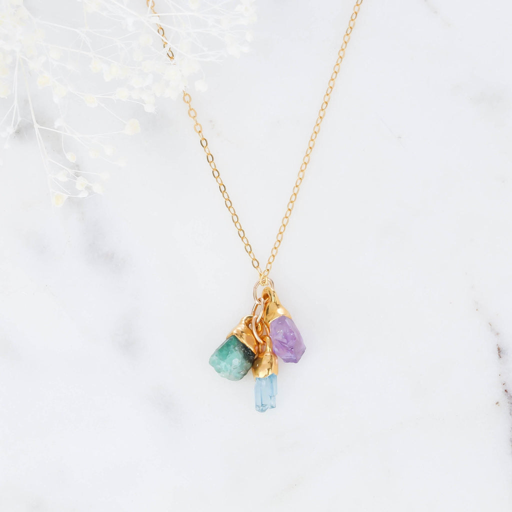 Custom Raw Birthstone Necklace • Personalized Mom Jewelry • Mother’s Day Gift • Kids Birthstone Necklace • Boho Family Jewelry