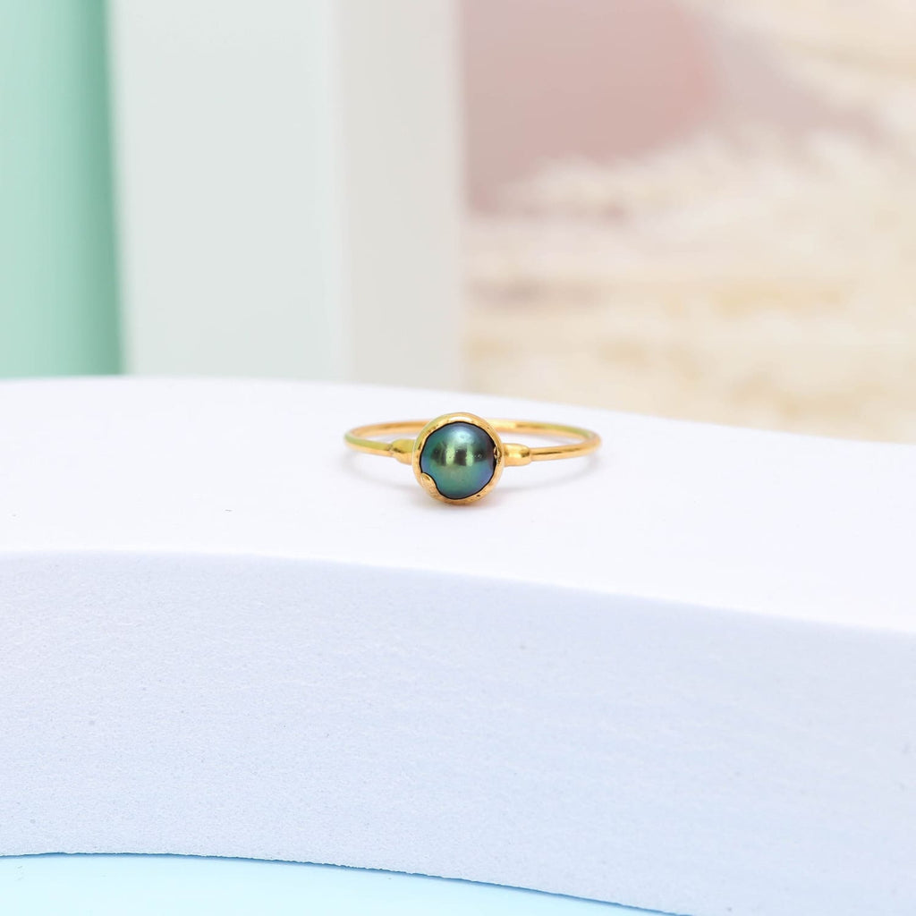 Dainty Black Pearl Ring • Gold Filled • Minimalist June Birthstone Gift • Real Raw Pearl • Whimsigoth • Cute Handmade Summer Jewelry