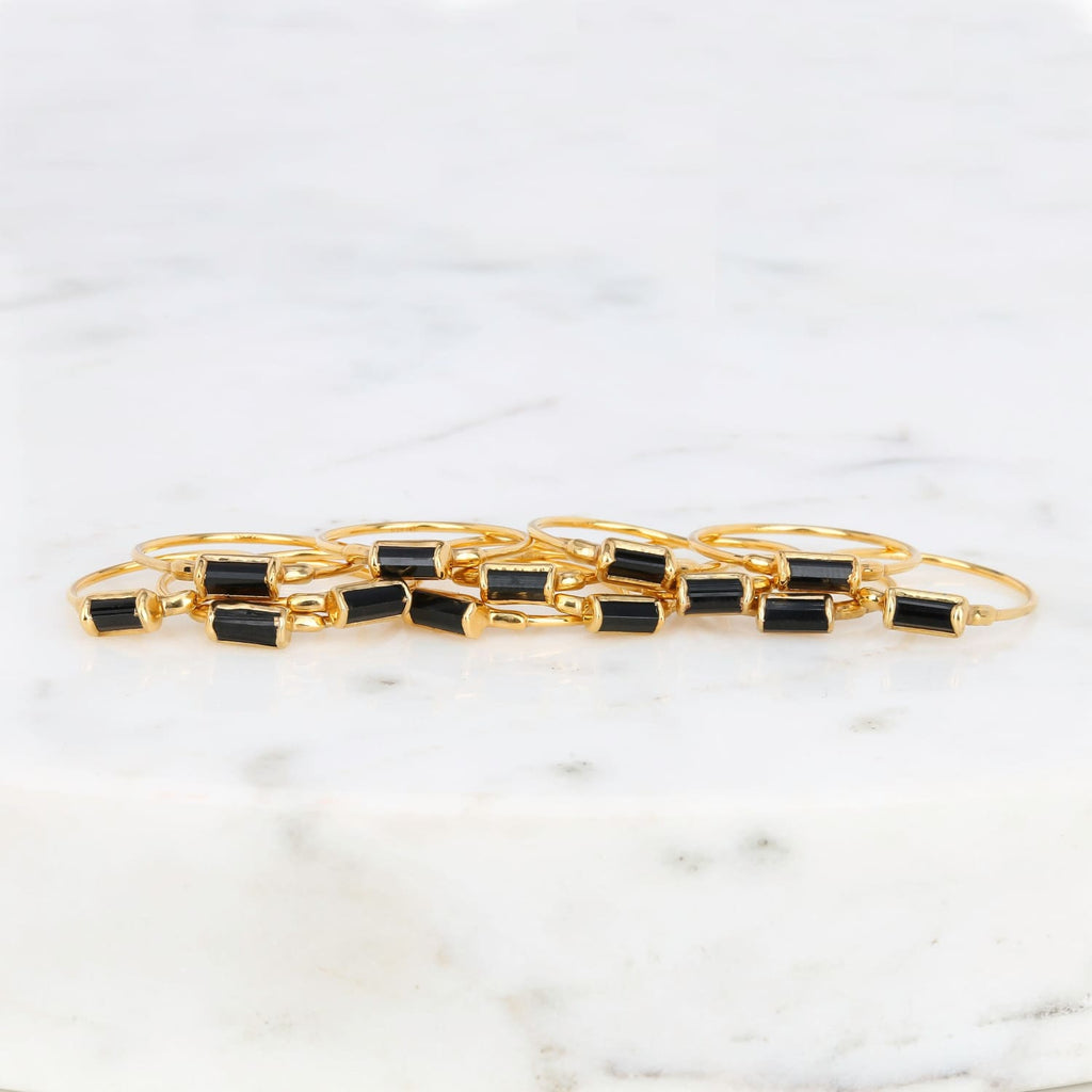 Dainty Black Tourmaline Baguette Ring