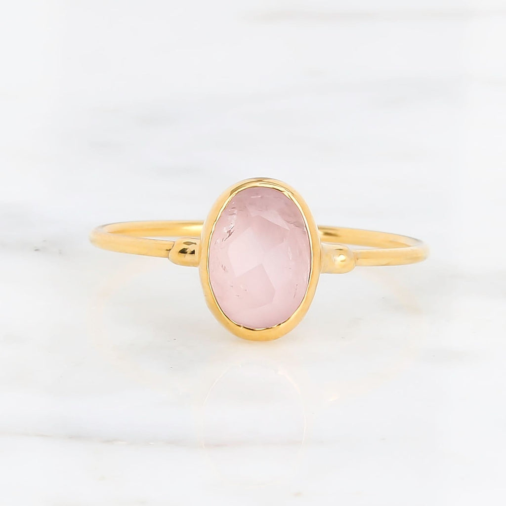 Dainty Oval Rose Quartz Ring