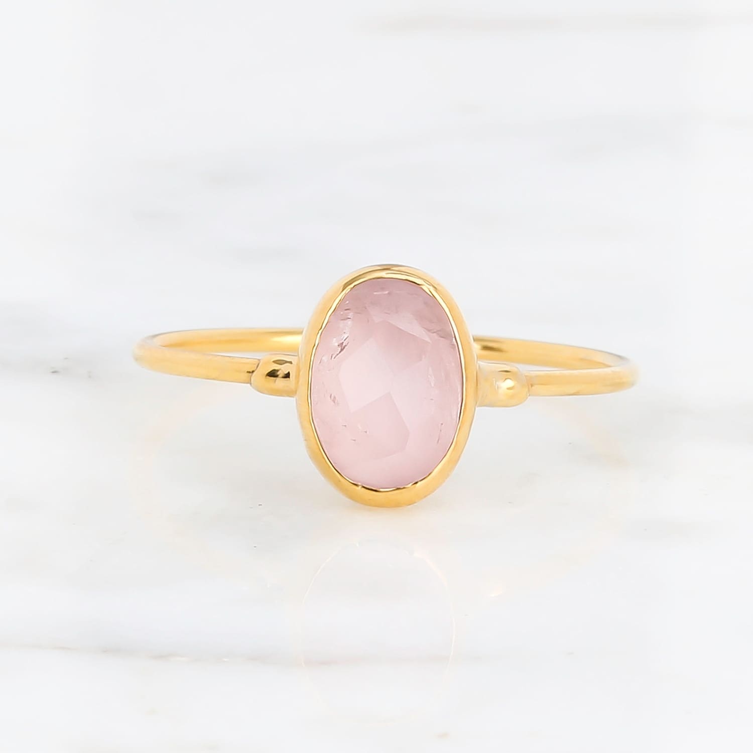 Dainty Oval Rose Quartz Ring