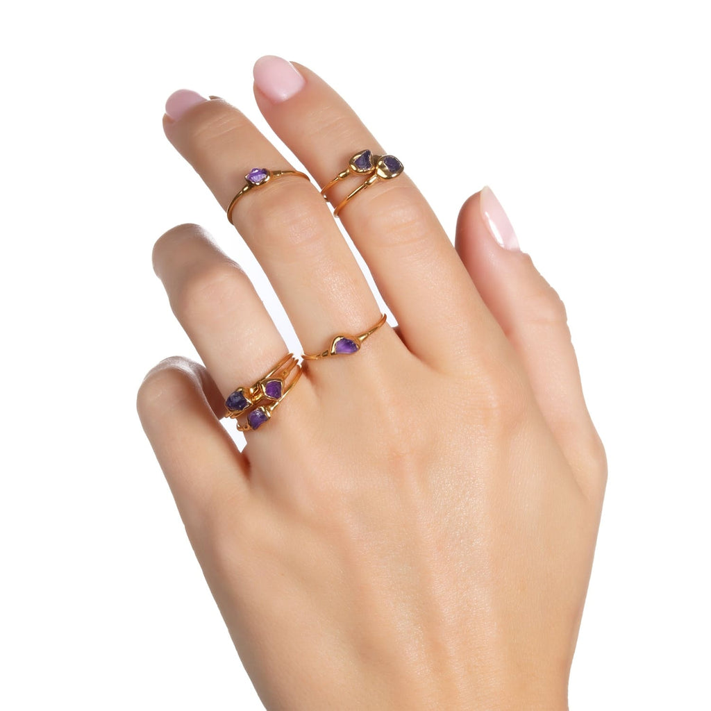 Dainty Raw Amethyst Ring • Gold Filled • February Birthstone • Minimalist Gemstone Stacking Rings  • 24k Dip