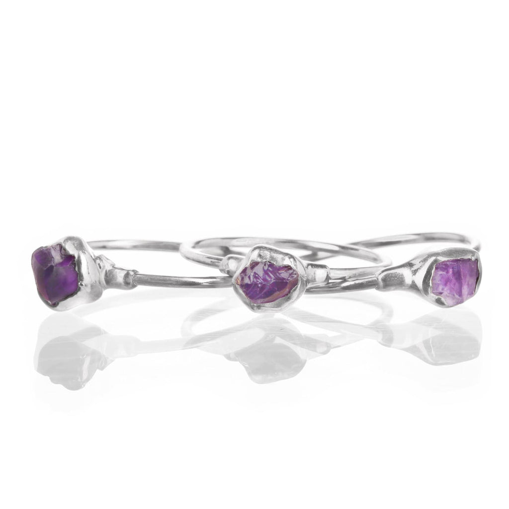 Dainty Raw Amethyst Ring • Gold Filled • February Birthstone • Minimalist Gemstone Stacking Rings  • 24k Dip