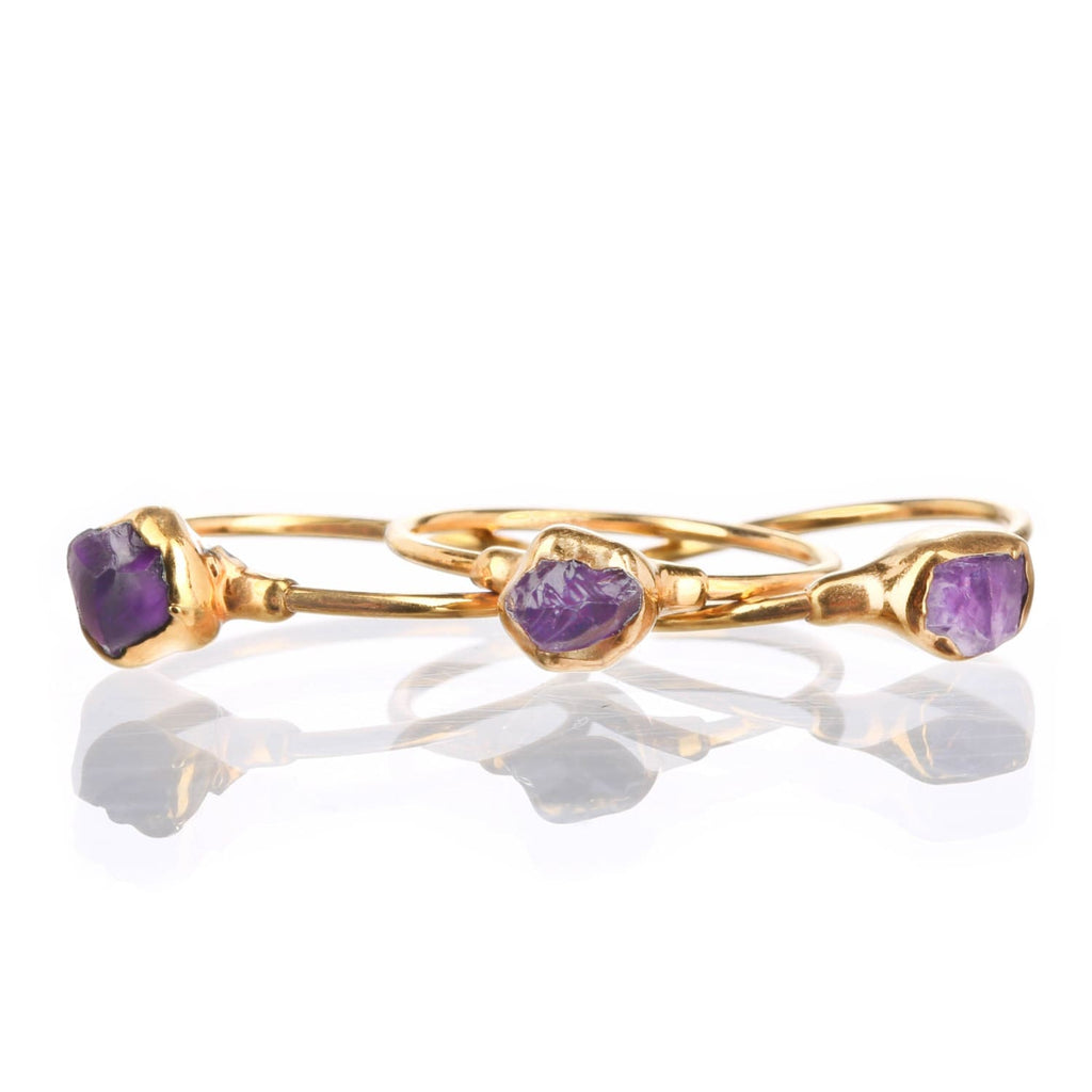 Dainty Raw Amethyst Ring • Gold Filled • February Birthstone • Minimalist Gemstone Stacking Rings  • 24k Dip
