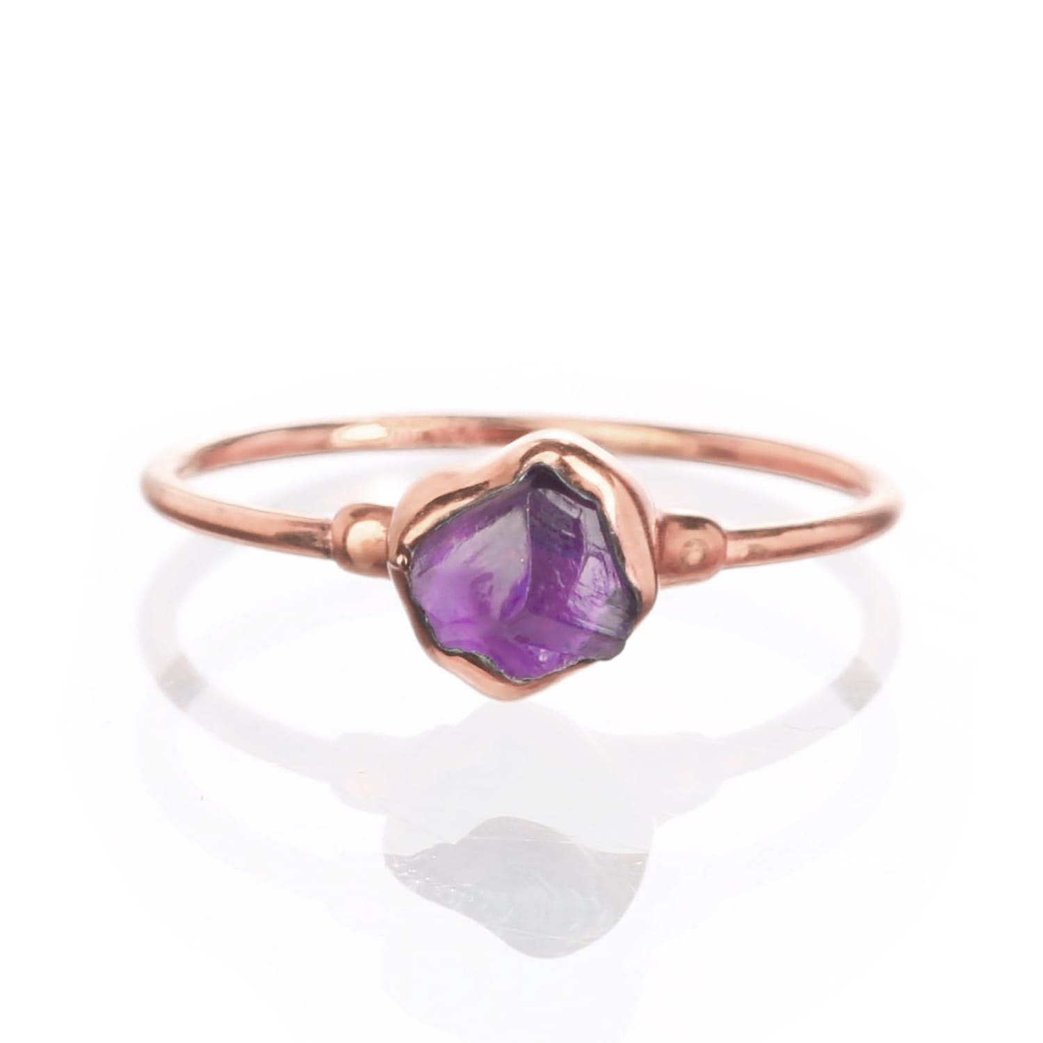 Dainty Raw Amethyst Ring in Rose Gold