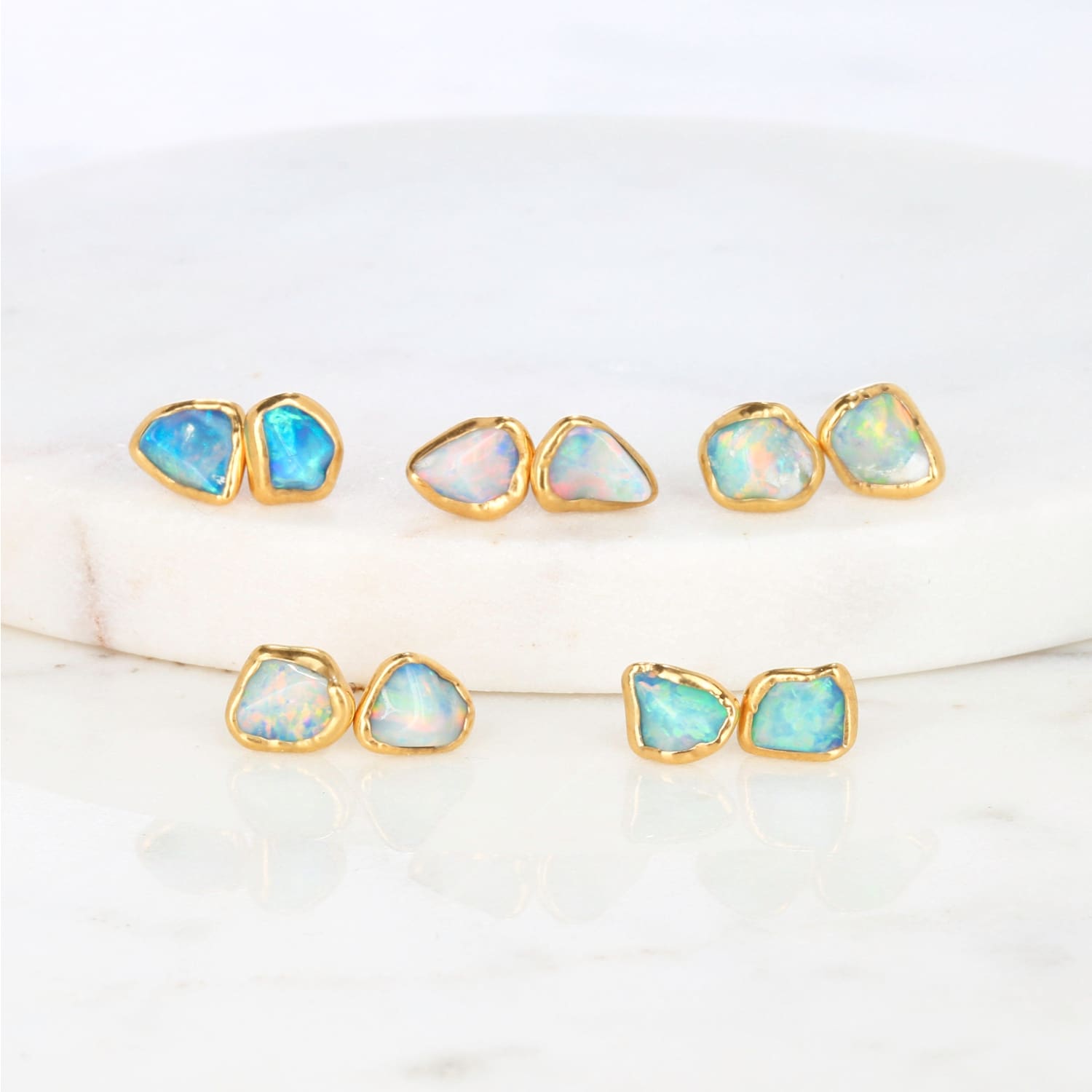 Dainty Raw Australian Opal Stud Earrings in Rose Gold
