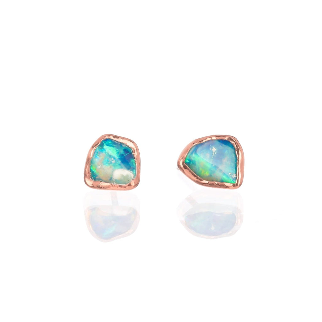 Dainty Raw Australian Opal Stud Earrings in Rose Gold
