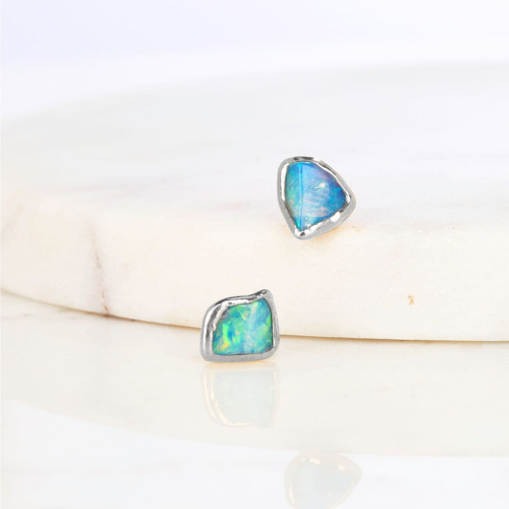 Dainty Raw Australian Opal Stud Earrings in Rose Gold