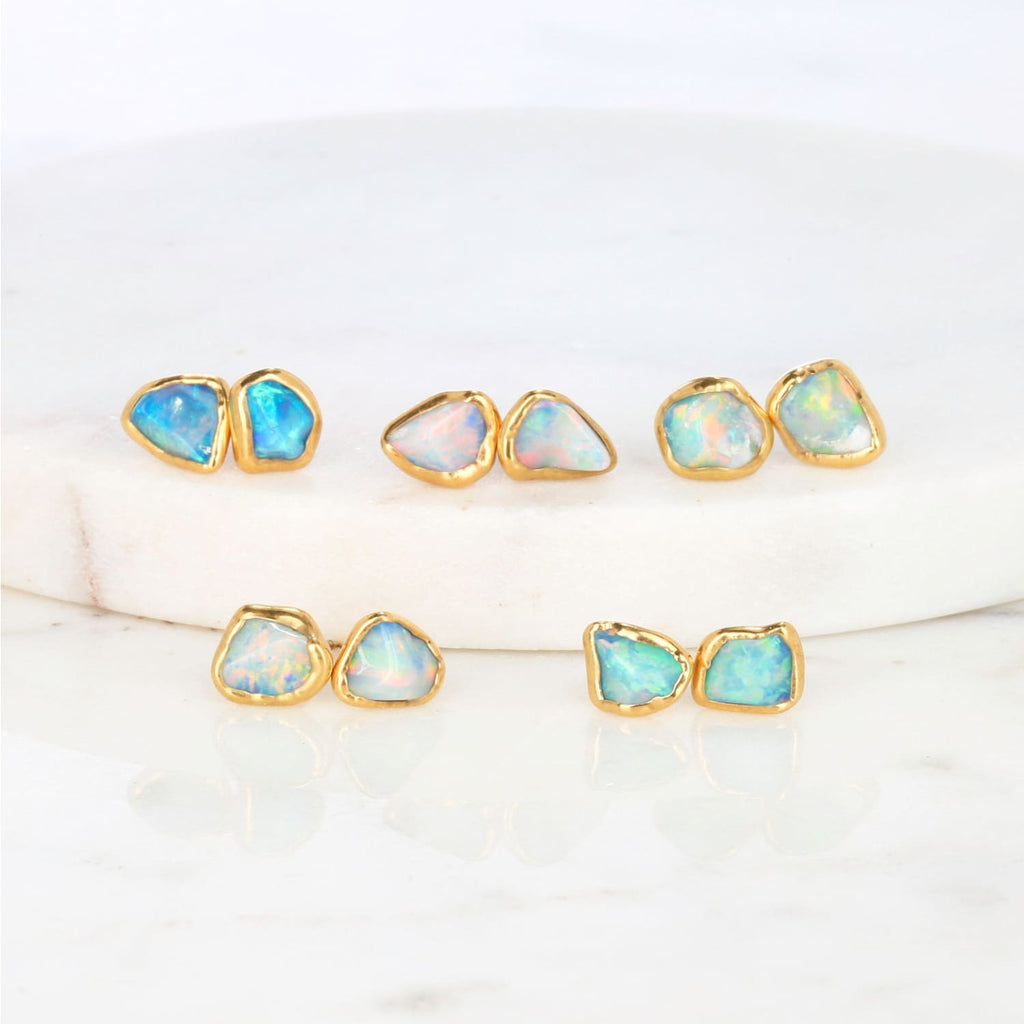 Dainty Raw Australian Opal Stud Earrings in Sterling Silver