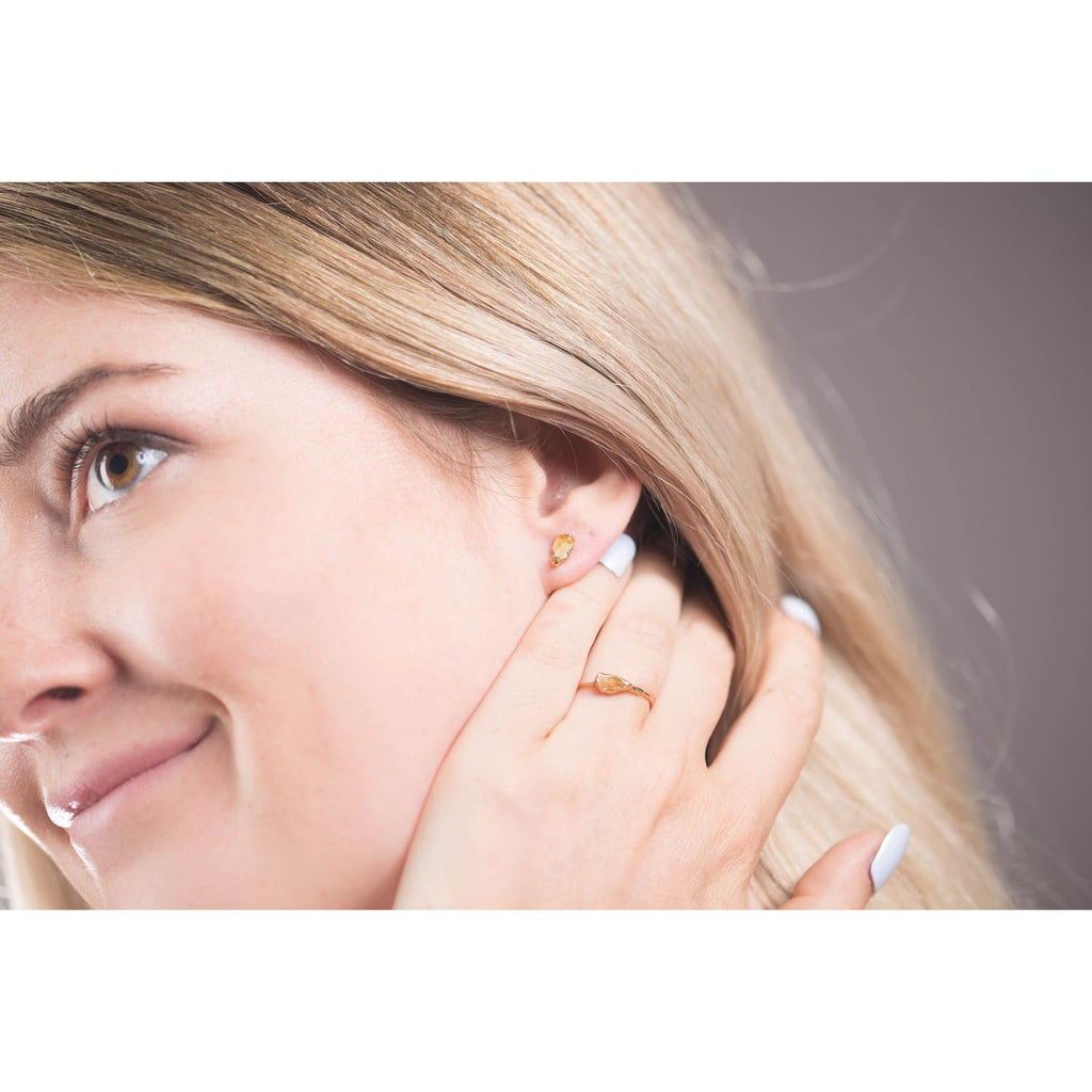 Dainty Raw Citrine Ring in Rose Gold