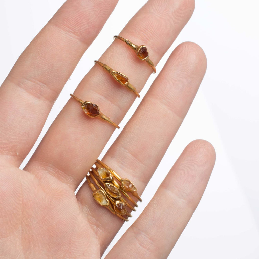 Dainty Raw Citrine Ring in Yellow Gold