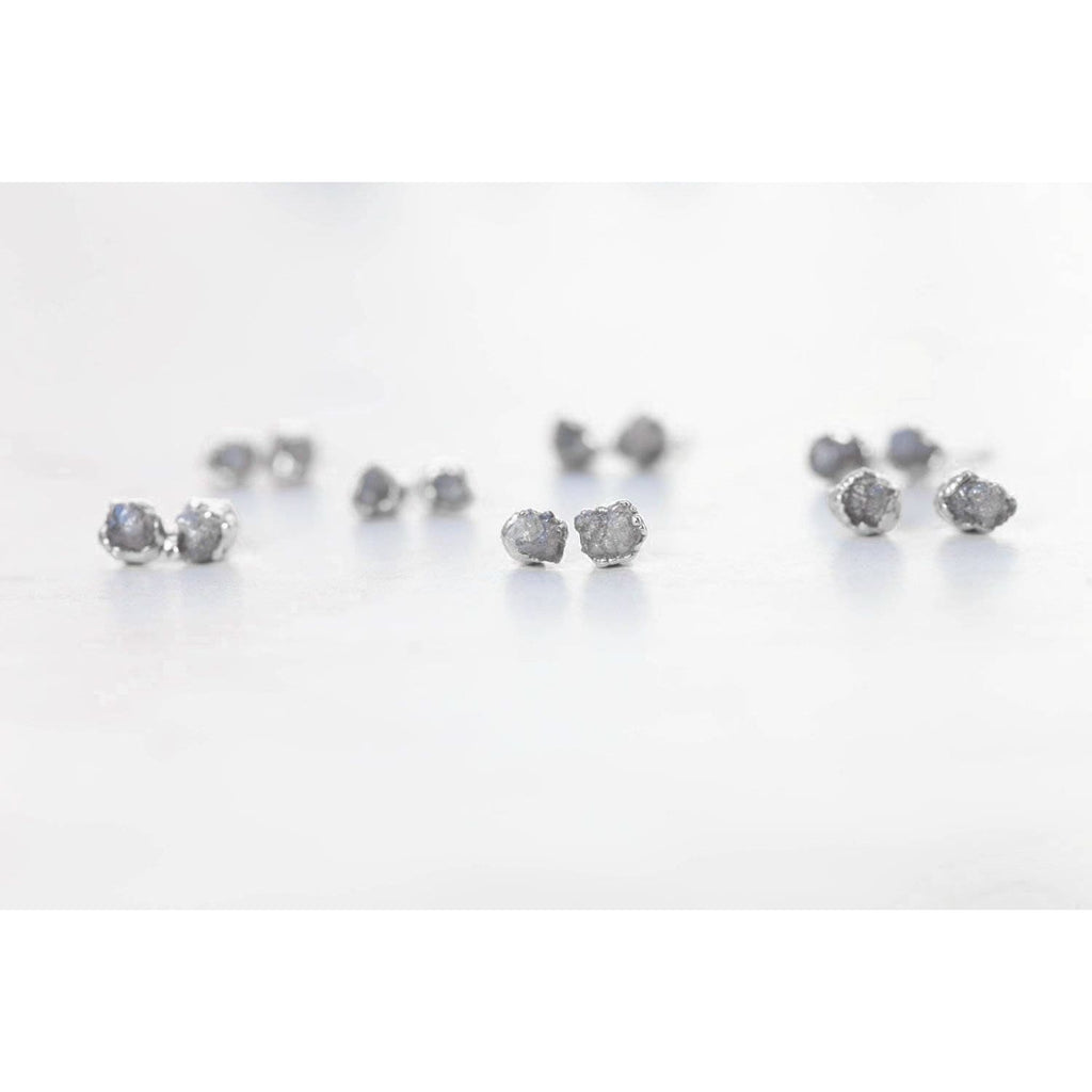 Dainty Raw Diamond Stud Earrings in Sterling Silver