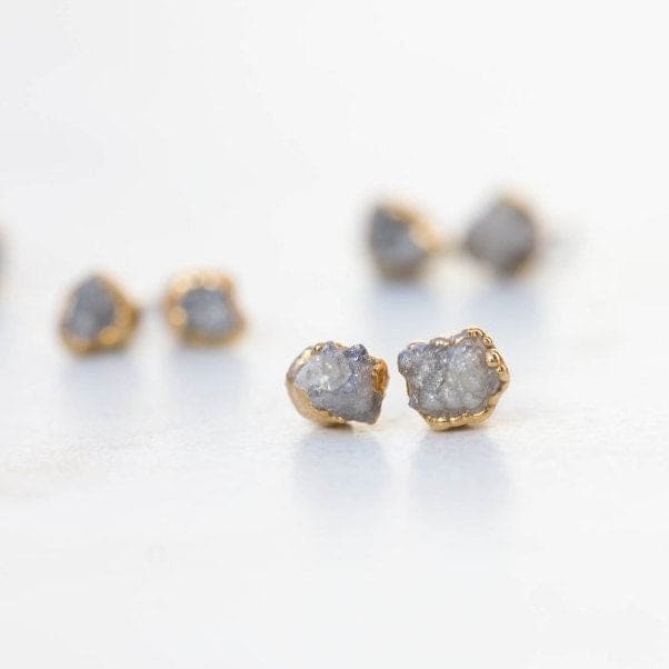 Dainty Raw Diamond Stud Earrings in Sterling Silver