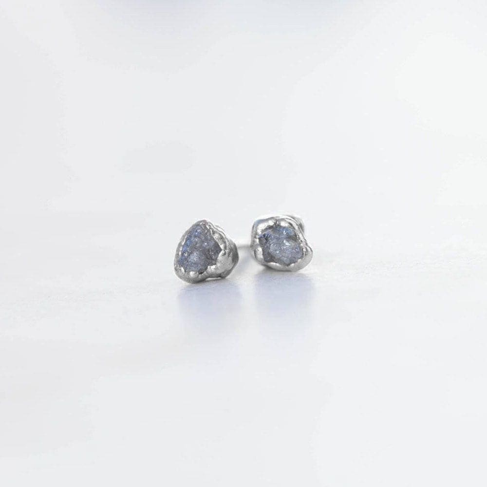 Dainty Raw Diamond Stud Earrings in Sterling Silver