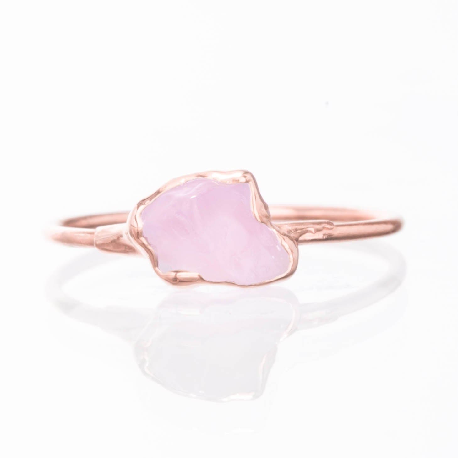 Dainty Raw Rose Quartz Ring in Rose Gold