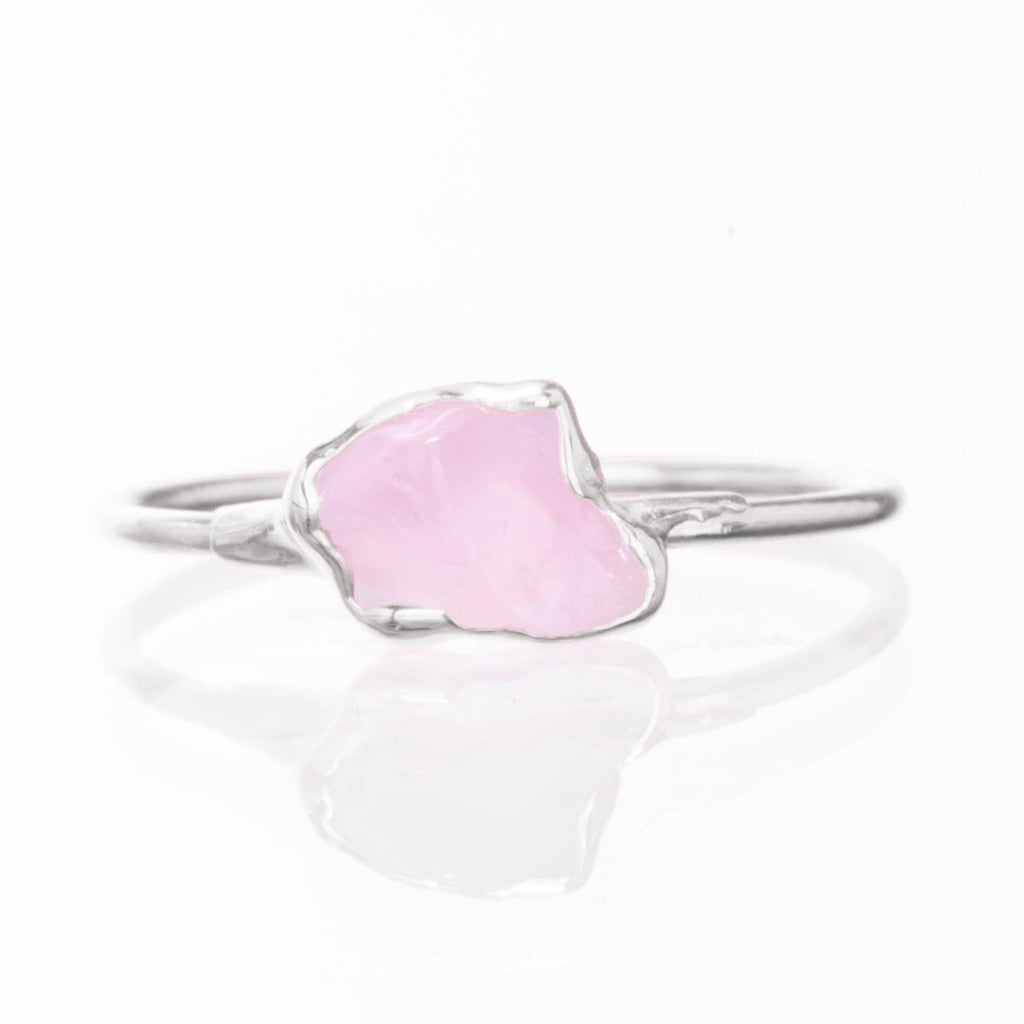 Dainty Raw Rose Quartz Ring in Sterling Silver
