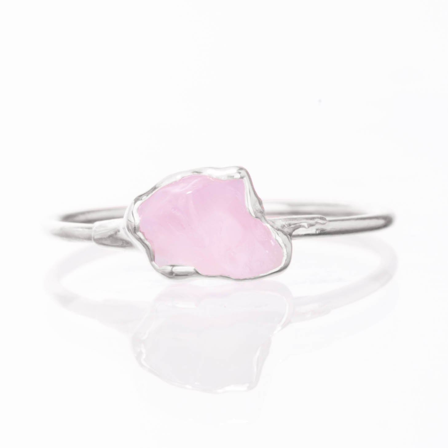Dainty Raw Rose Quartz Ring in Sterling Silver