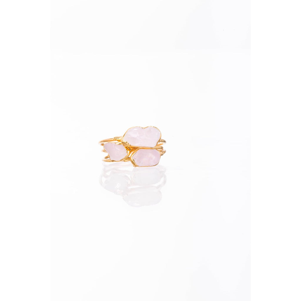 Dainty Raw Rose Quartz Ring in Yellow Gold