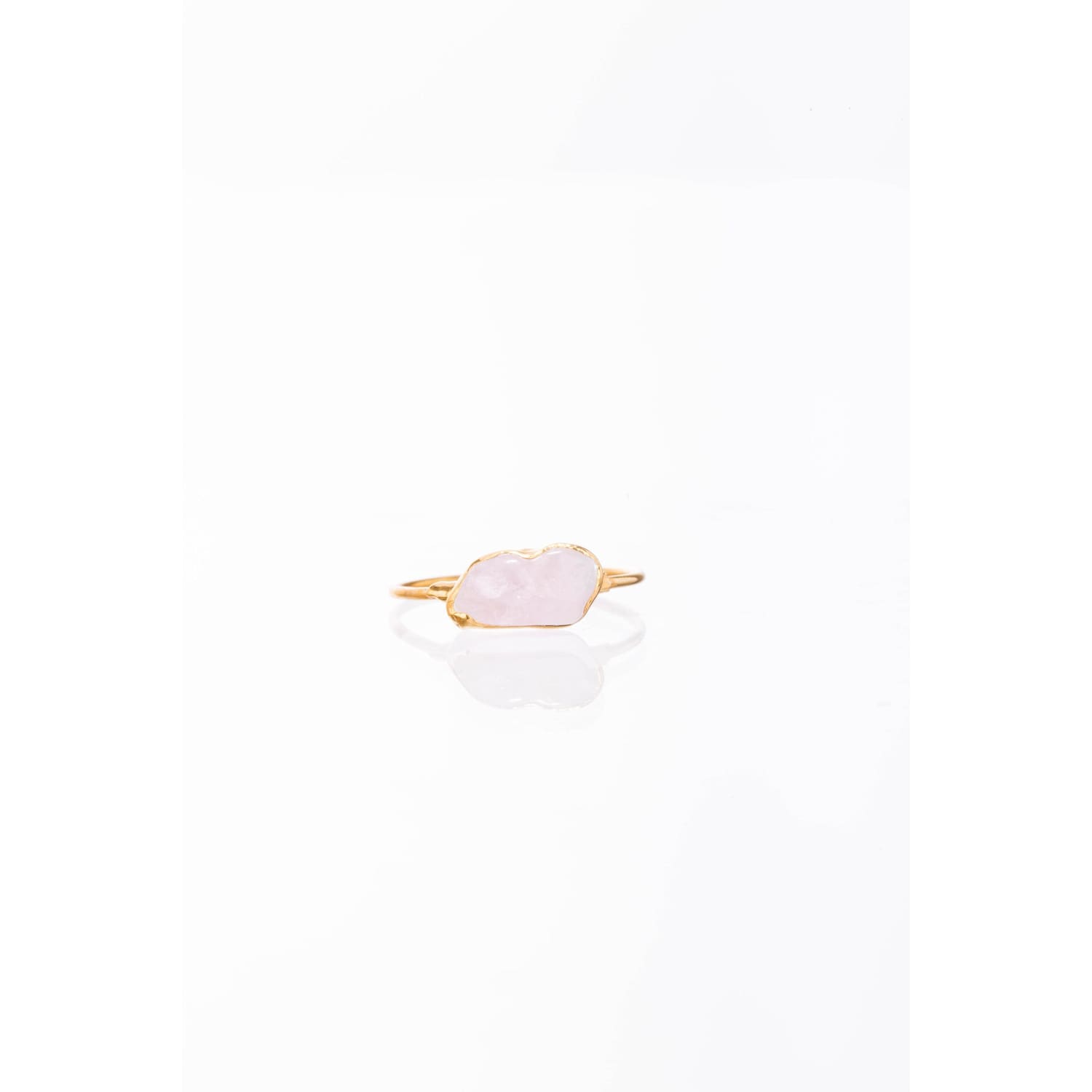 Dainty Raw Rose Quartz Ring in Yellow Gold