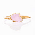 Dainty Raw Rose Quartz Ring in Yellow Gold