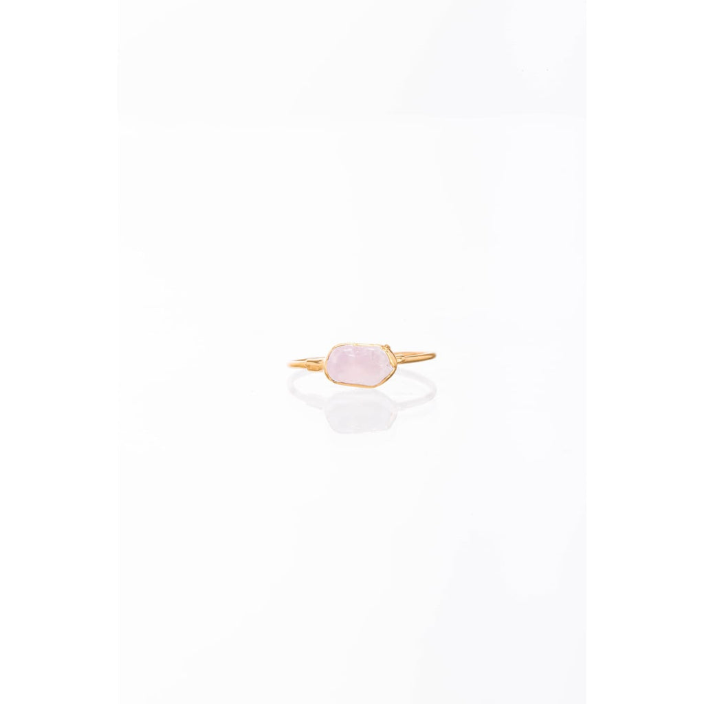 Dainty Raw Rose Quartz Ring in Yellow Gold