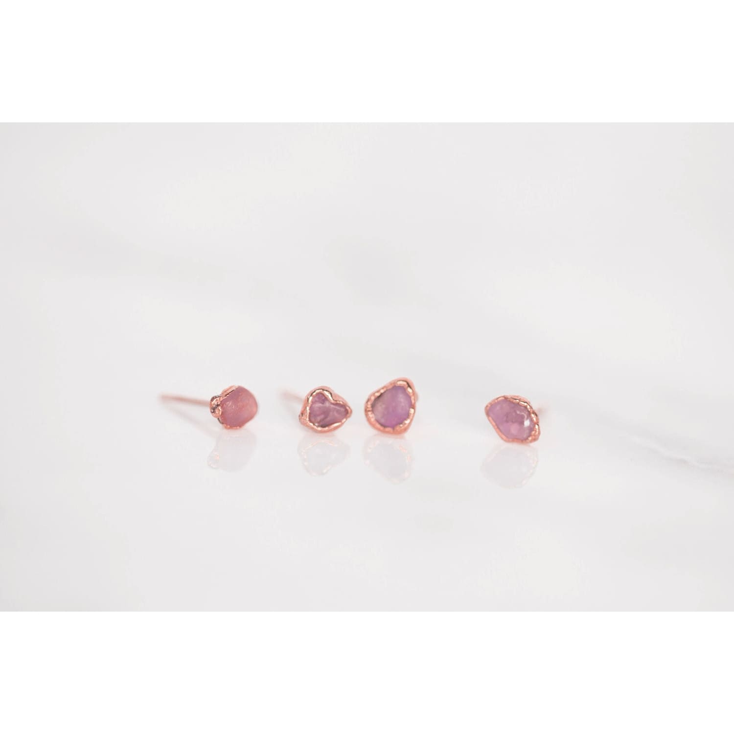 Dainty Raw Ruby Stud Earrings in Rose Gold