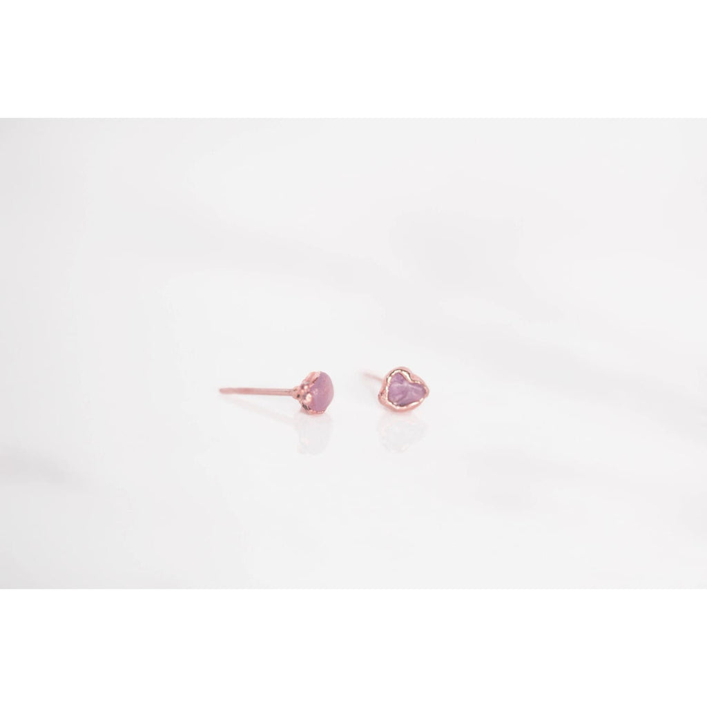 Dainty Raw Ruby Stud Earrings in Rose Gold
