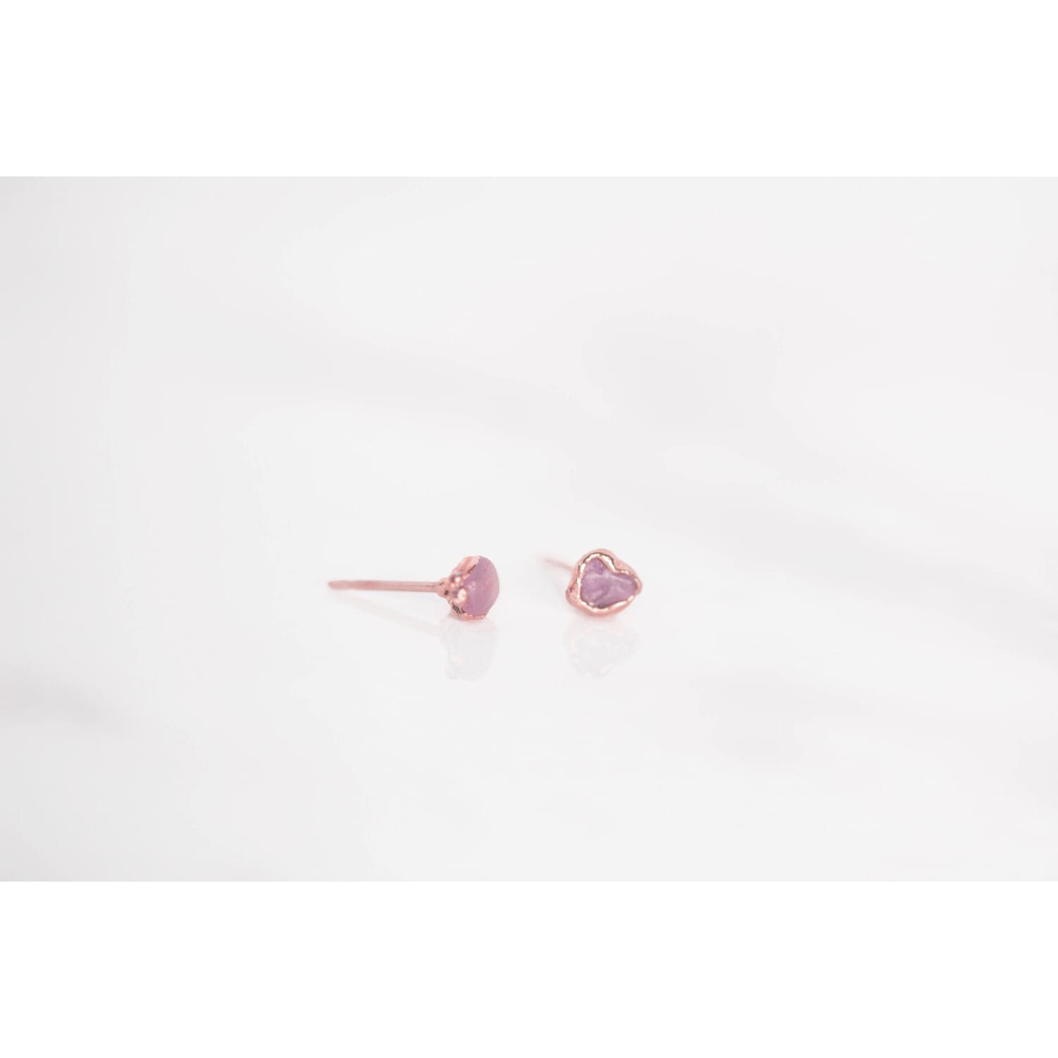 Dainty Raw Ruby Stud Earrings in Rose Gold