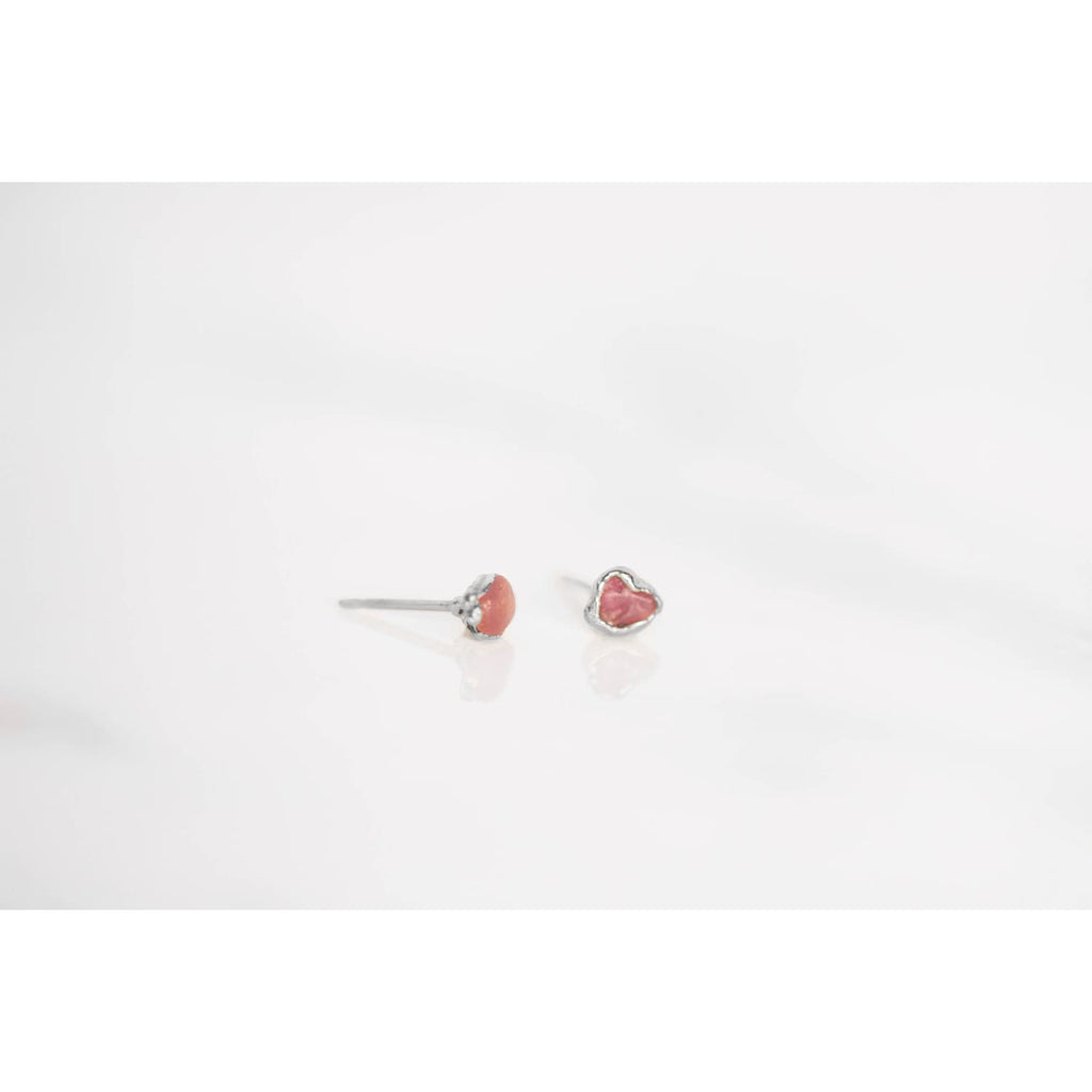Dainty Raw Ruby Stud Earrings in Sterling Silver