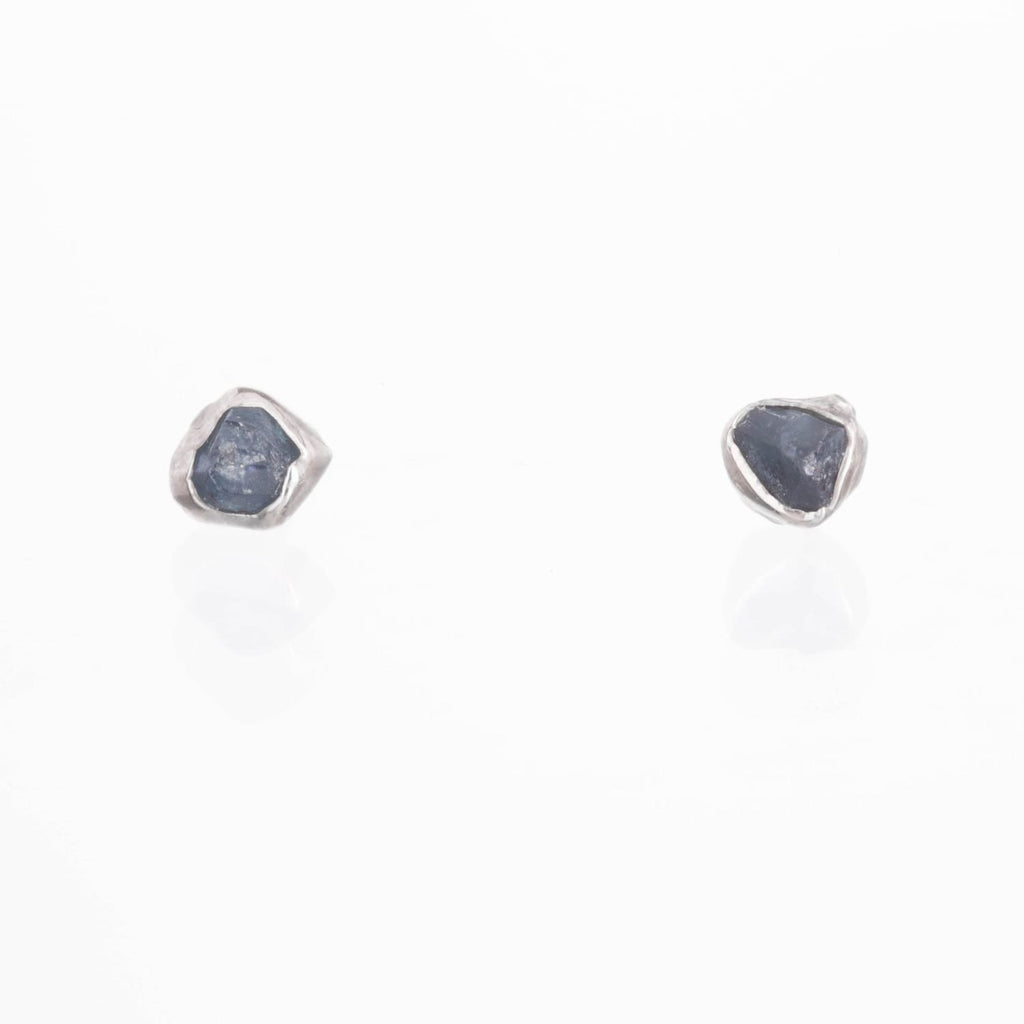 Dainty Raw Sapphire Earrings in Silver