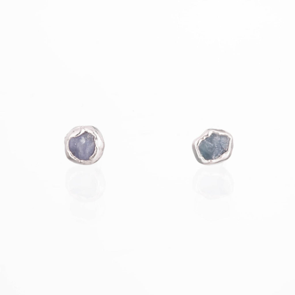 Dainty Raw Sapphire Earrings in Silver