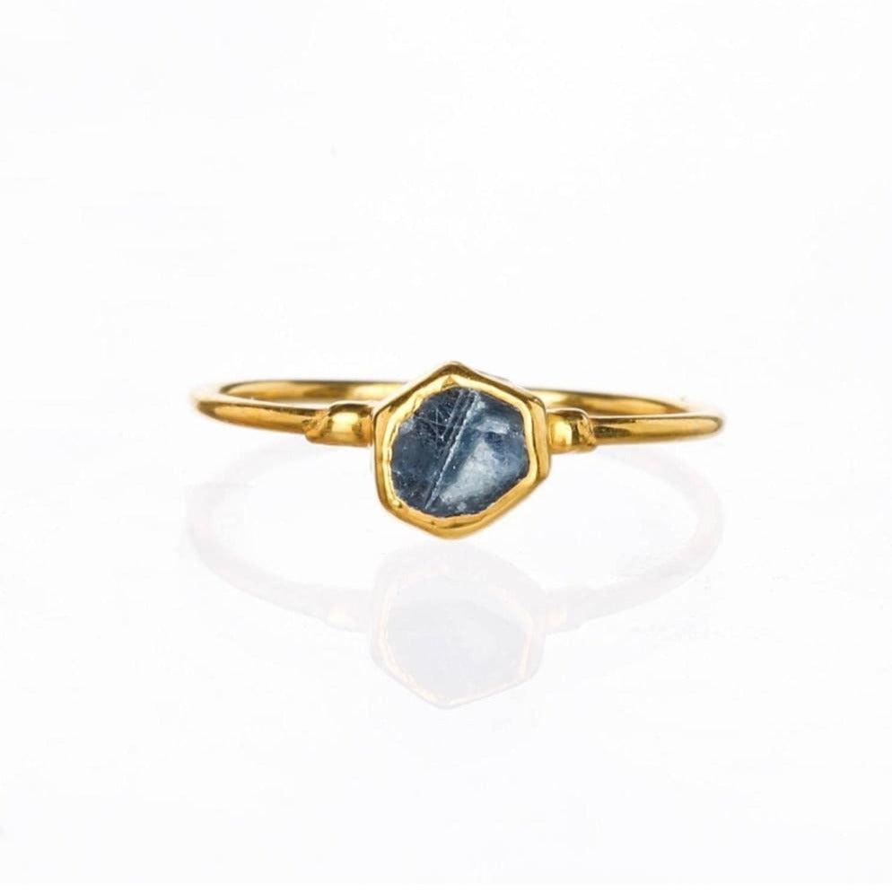 Dainty Raw Sapphire Ring in Yellow Gold