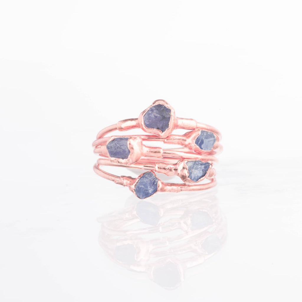 Dainty Raw Tanzanite Ring in Rose Gold