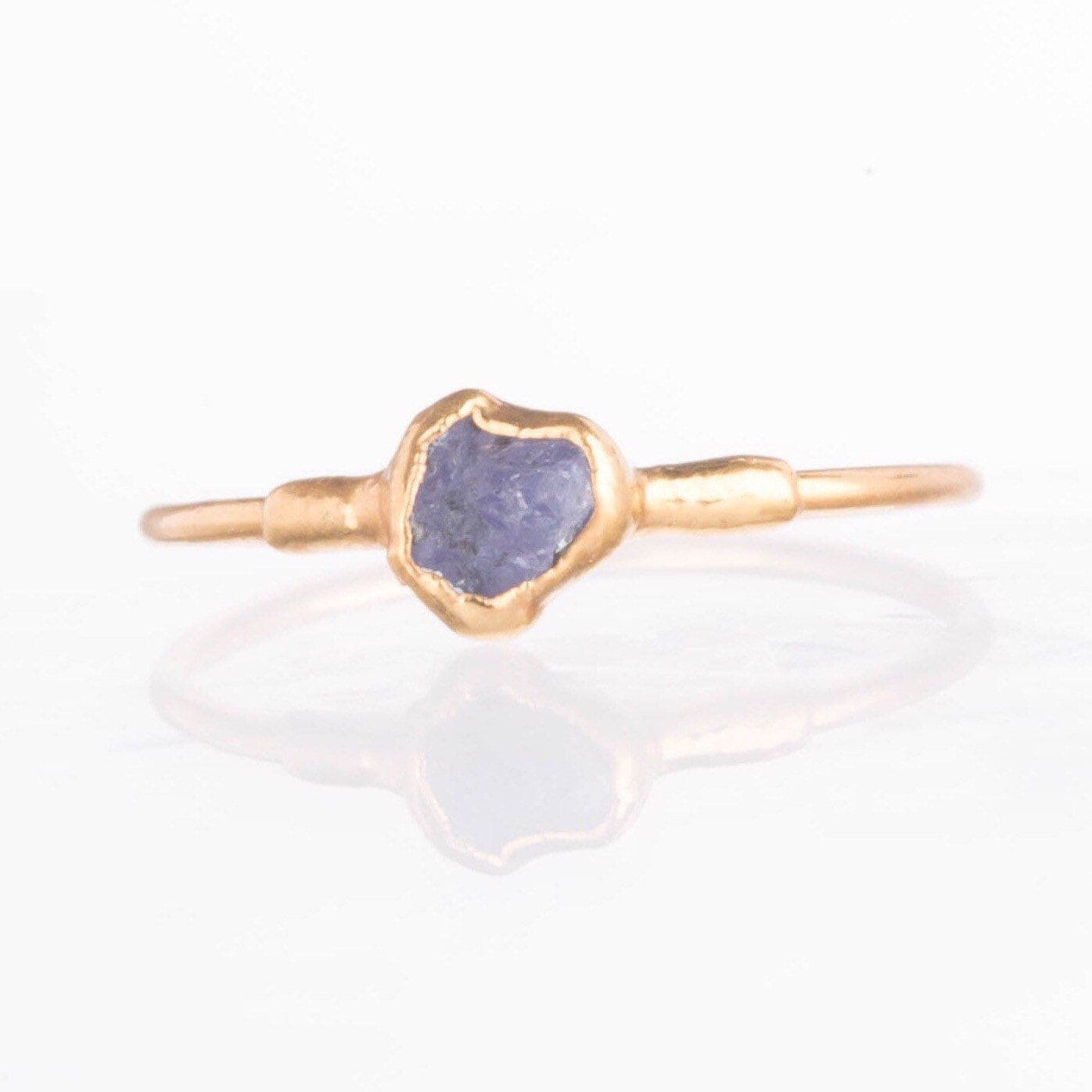 Dainty Raw Tanzanite Ring in Yellow Gold