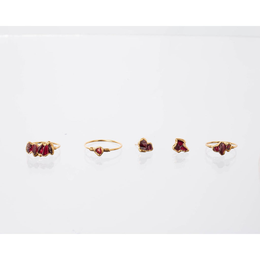 Dainty Raw Triple Garnet Cluster Stud Earrings