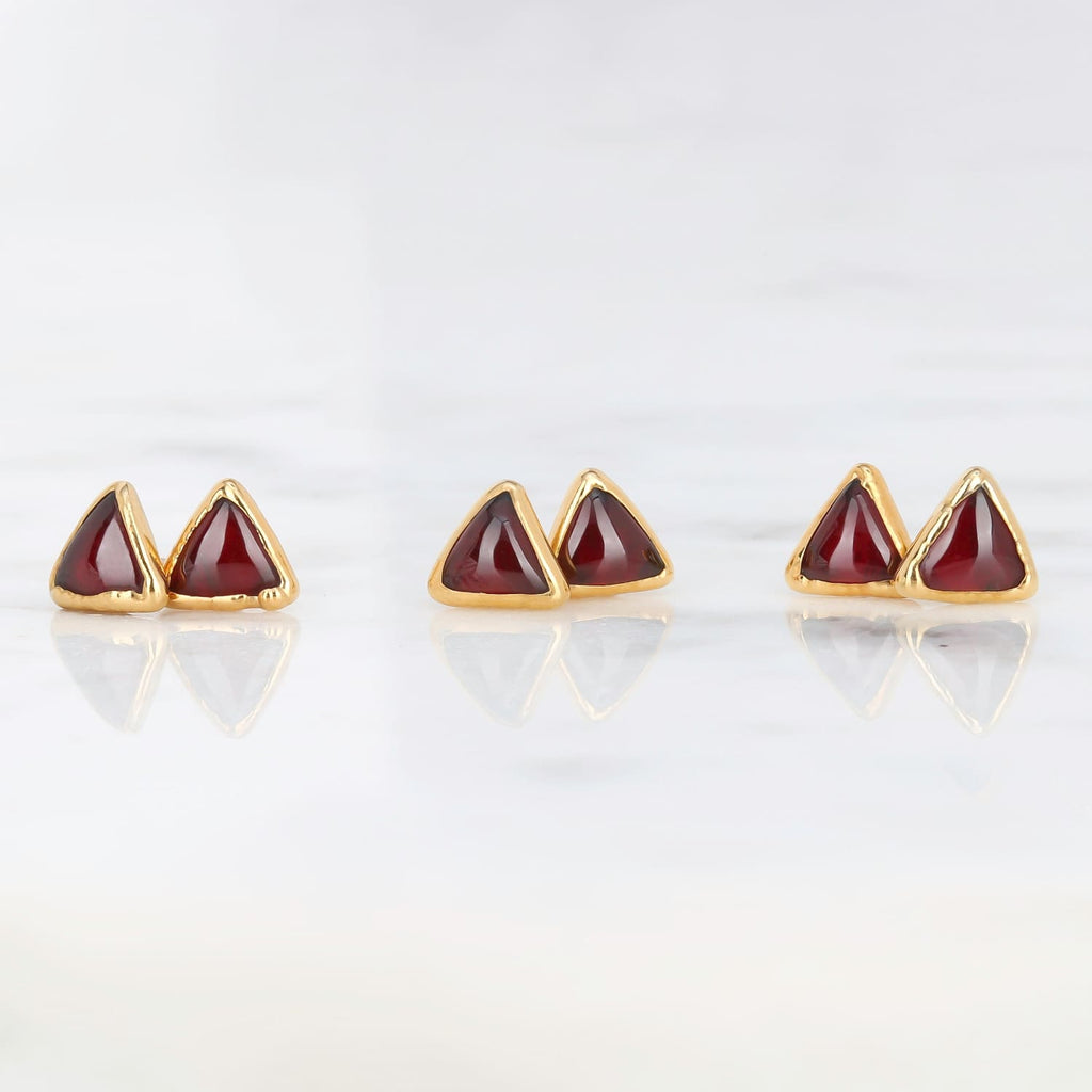 Dainty Red Triangle Garnet Stud Earrings
