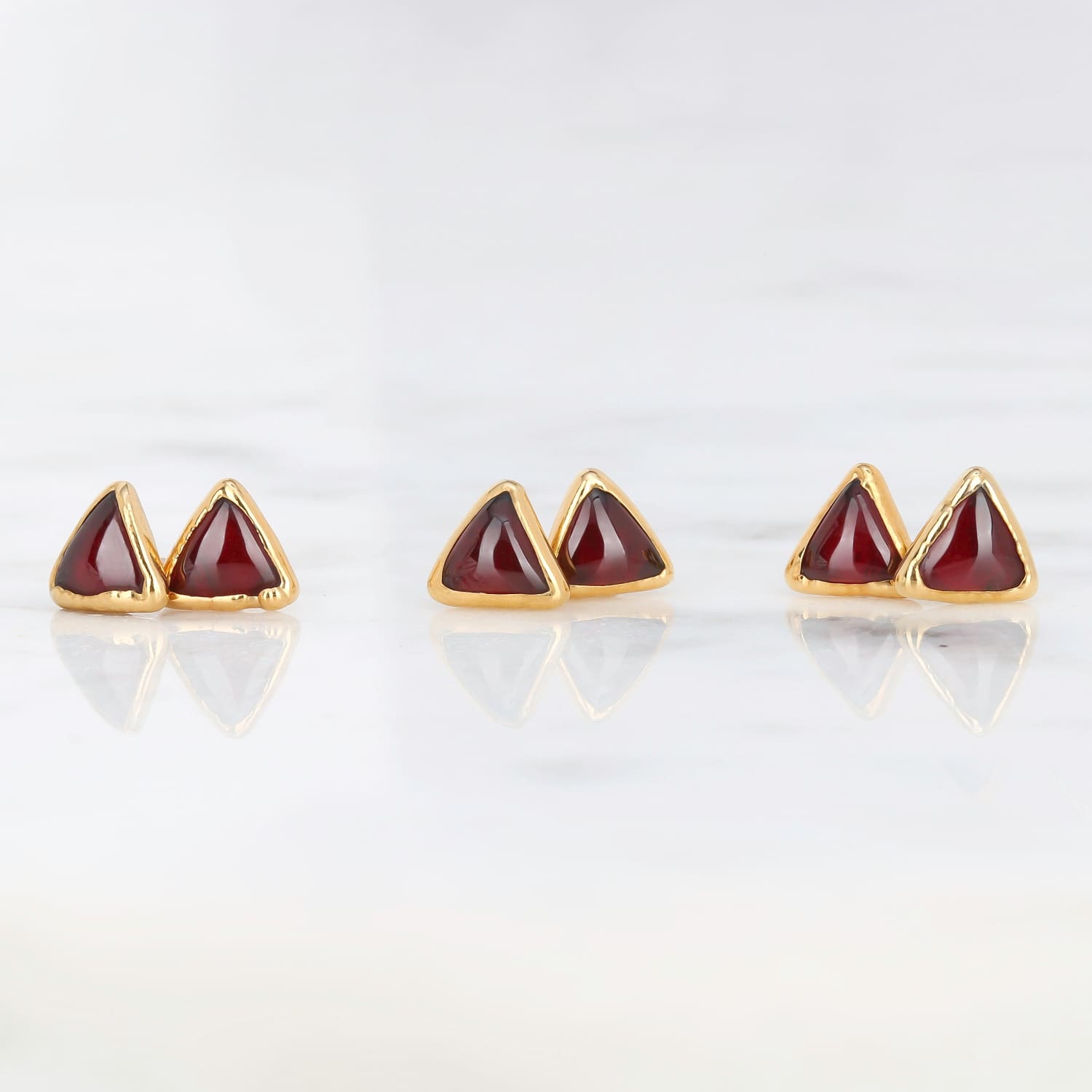 Dainty Red Triangle Garnet Stud Earrings
