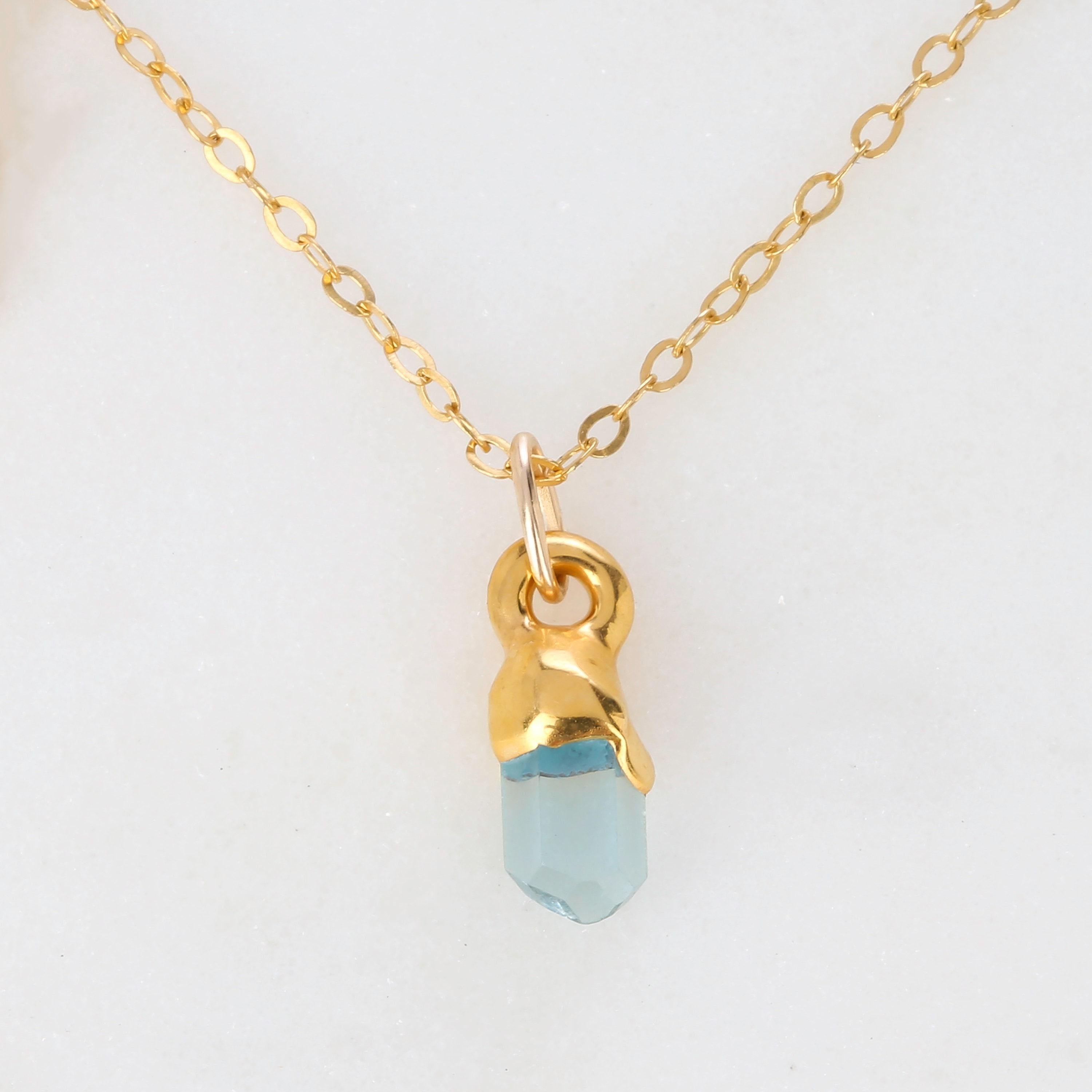 Raw Aquamarine Necklace, Birthstone Necklace, Pisces Necklace, Raw Gemstone Necklace Whimsigoth • 24k Dip • Handmade